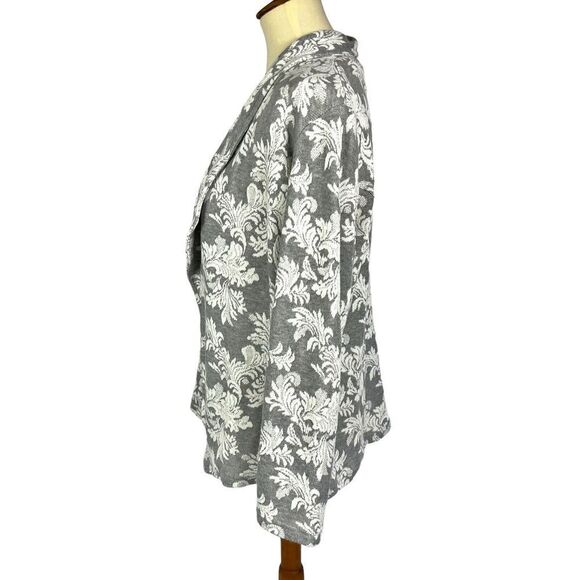 Chico’s 1 Gray White Floral Damask Knit Open Cardigan Sweater Jacket Medium 8 - Picture 2 of 10